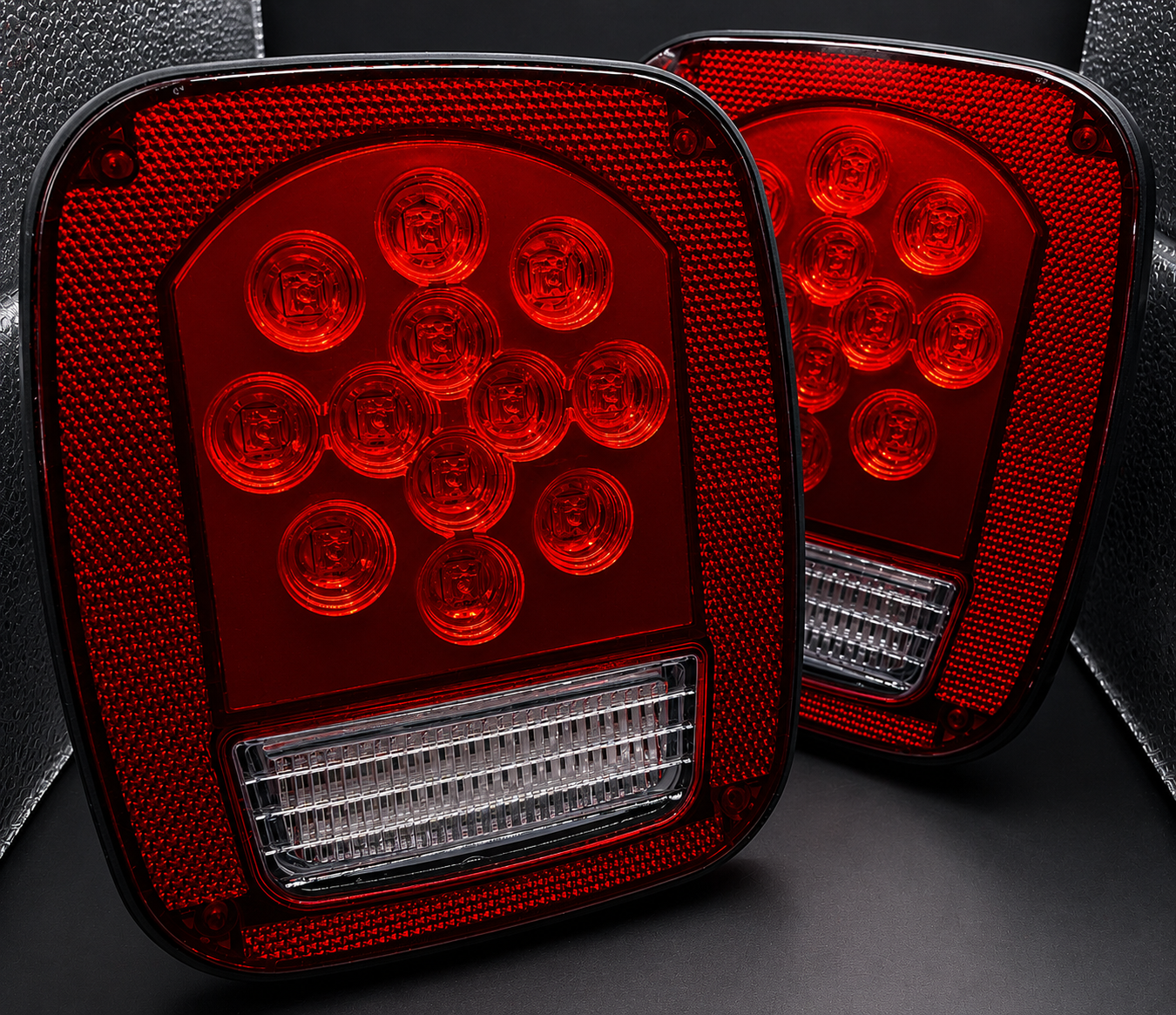 2x Red/White 39 LED Stop Turn Tail Stud Lights Replacement for Jeep CJ YJ JK Truck Trailer Boat RV, Hardwired (ORL012) - Image 2