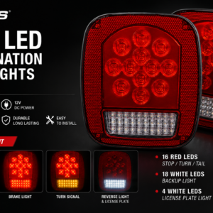 2x Red/White 39 LED Stop Turn Tail Stud Lights Replacement for Jeep CJ YJ JK Truck Trailer Boat RV, Hardwired (ORL012)